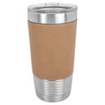 Polar Camel 20 oz. Silver Insulated Leatherette Tumbler with Clear Lid