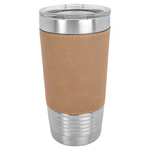 Polar Camel 20 oz. Silver Insulated Leatherette Tumbler with Clear Lid