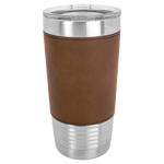 Polar Camel 20 oz. Silver Insulated Leatherette Tumbler with Clear Lid