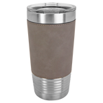 Polar Camel 20 oz. Silver Insulated Leatherette Tumbler with Clear Lid