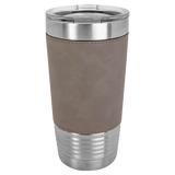 Polar Camel 20 oz. Silver Insulated Leatherette Tumbler with Clear Lid