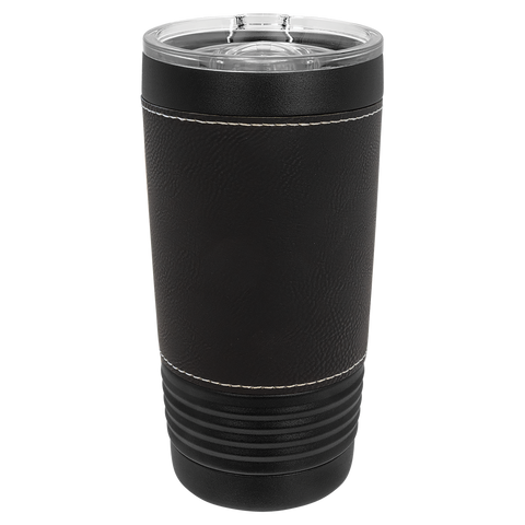 Polar Camel 20 oz. Black Insulated Leatherette Tumbler with Clear Lid