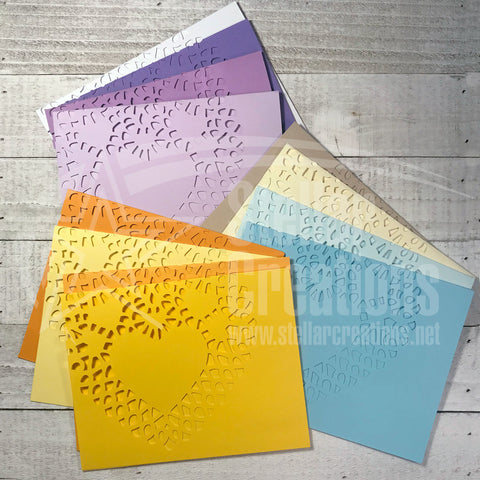 <span style="color: #0099CC">Cut Lace Heart</span> Notecard Set<br><span style="color: #642b89">4 Colors