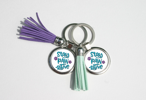 Silver Disc Keychain with Tassel - Stay Paws-itive